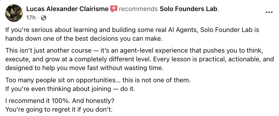 Lucas Alexander Clairisme recommends Solo Founders Lab