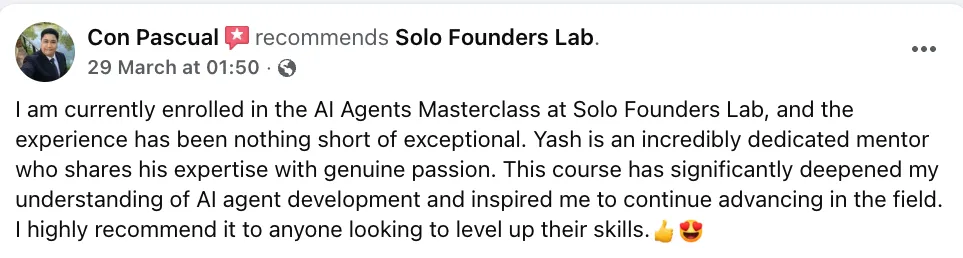 Con Pascal recommends Solo Founders Lab