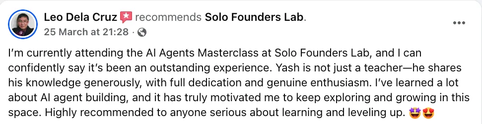 Leo Dela Cruz recommends Solo Founders Lab